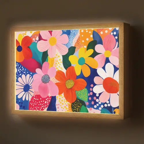 Bloemen - Kleurrijk - Stippen Light Box met batterij (Wandlamp) middel -z3d_website