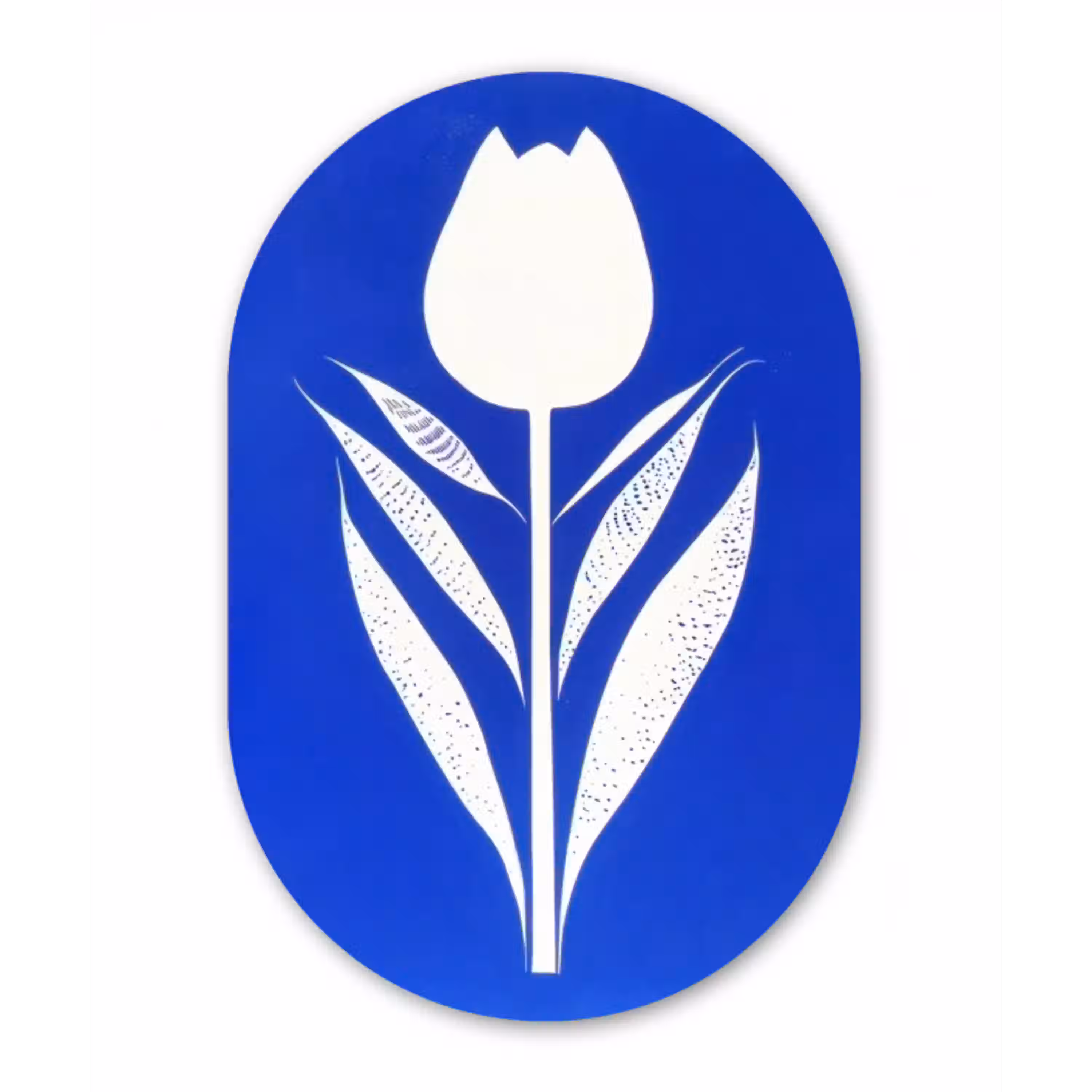 Tulp - Minimalistisch - Bladeren - Wit Wandcirkel Ovaal Glas middel -3d