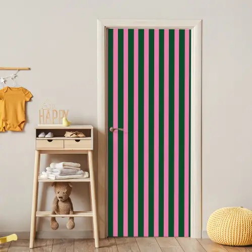Verticale strepen - Groen - Roze deurposter klein 289 -sfeer4