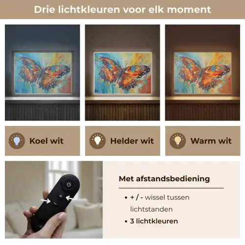 Vlinder - Kleuren - Kunst - Schilderij Light Box met batterij (Wandlamp) middel -USP_lichtkleurNL