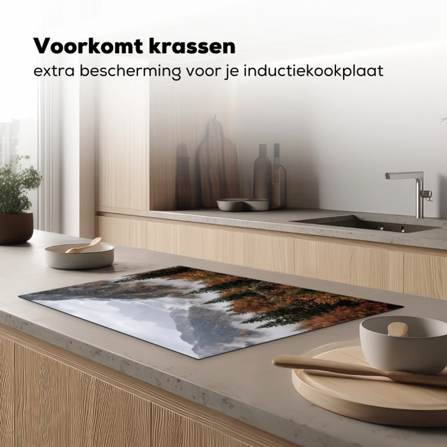 Bergen - Vallei - Mist - Herfst - Natuur Inductie beschermer vinyl 3mm klein -sfeer1