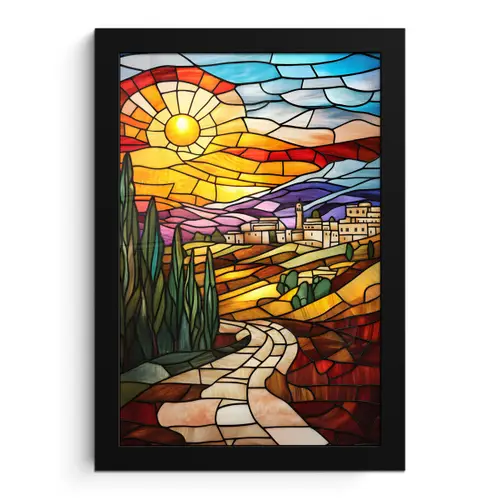 Mozaïek - Zon - Landschap - Dorp fotolijst zwart zonder passe partout klein -3d