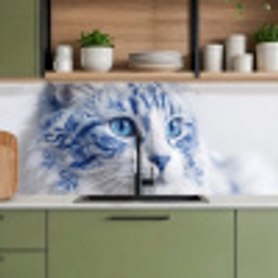 Kat - Patroon - Blauw keuken achterwand 2 middel -sfeer3