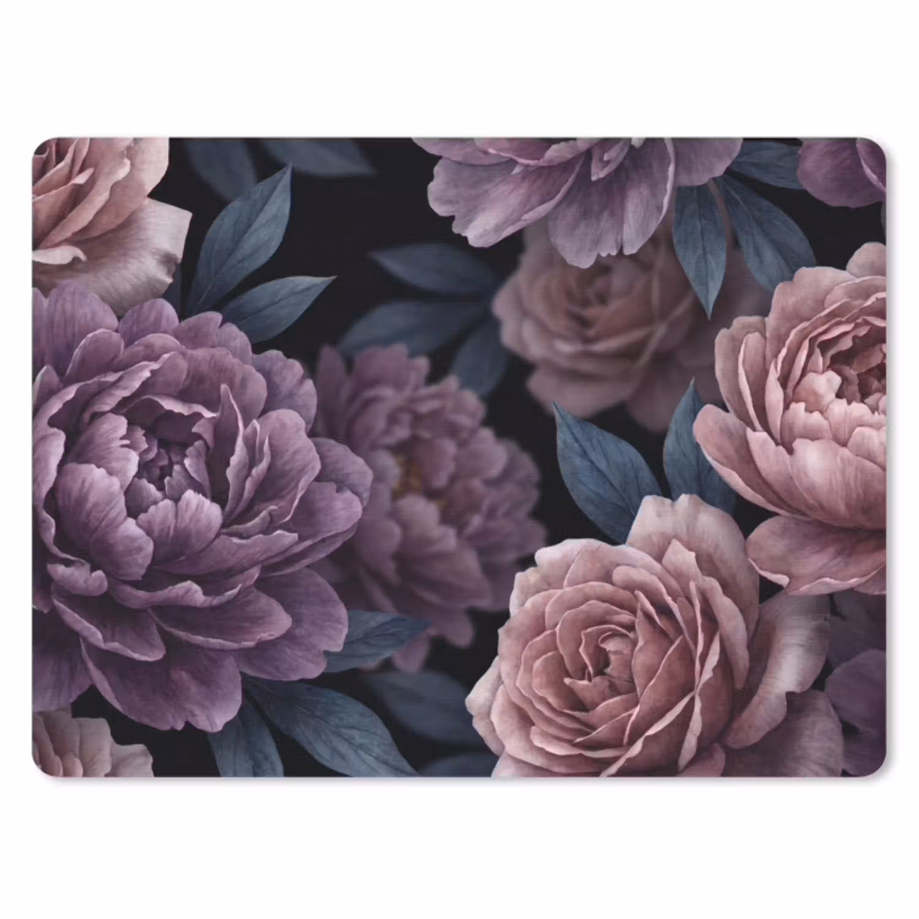 Bloemen - Patroon - Donker - Botanisch - Paars muismat rubber klein -3d