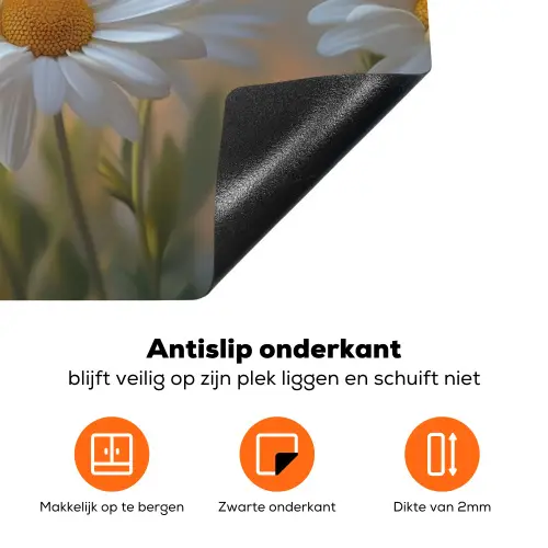 Madeliefjes - Wit - Zonlicht Inductie beschermer vinyl 3mm klein -zzzzzzz-td-onderkant