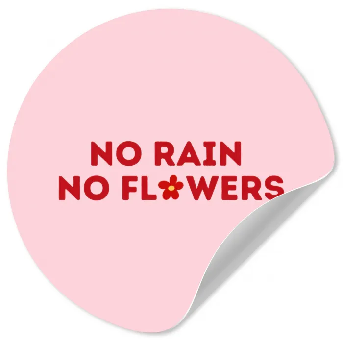 No rain no flowers - Minimalistisch - Roze - Bloem Wandcirkel behangsticker klein -3d