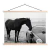 Paard - Auto - Zwart - Wit textielposter latten blank klein -3d