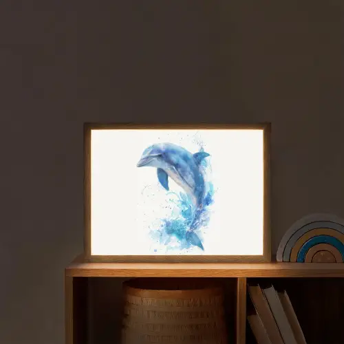 Dolfijn - Water - Blauw Light Box met batterij (Wandlamp kind) middel -sfeer1_kind