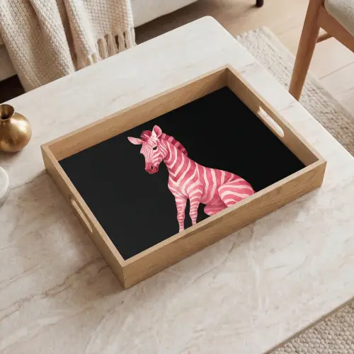 Zebra - Roze - Gestreept Dienblad Rechthoek middel -sfeer1