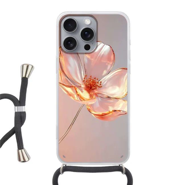 Telefoonhoesje met koord - Glazen - Bloem - Roze
