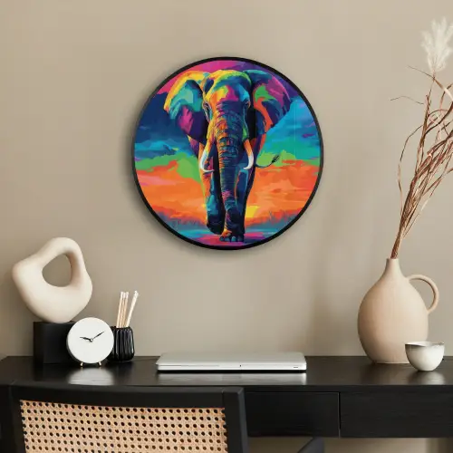 Olifant - Kleurrijk - Lucht - Abstract Fotolijst rond zonder passe partout klein -sfeer1