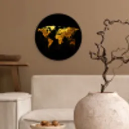 Wereldkaart - Goud - Druipen - Zwart Wandcirkel kunststof plaat 5mm dik klein -sfeer1