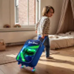 Sportauto - Groen - Snelheidslijnen - Neon Kinderkoffer - Blauw klein -sfeer1