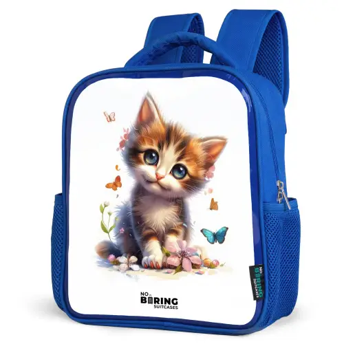 Vera vlinderkitten Kinderrugzak - Blauw middel -schuin
