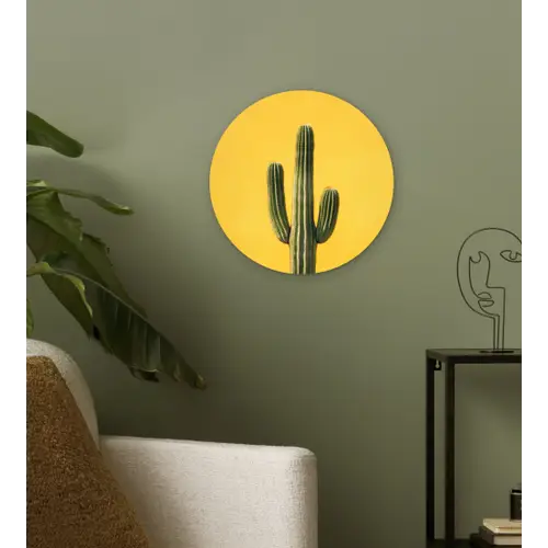 Cactus - Groen - Minimalistisch Wandcirkel kunststof plaat 5mm dik klein -sfeer3