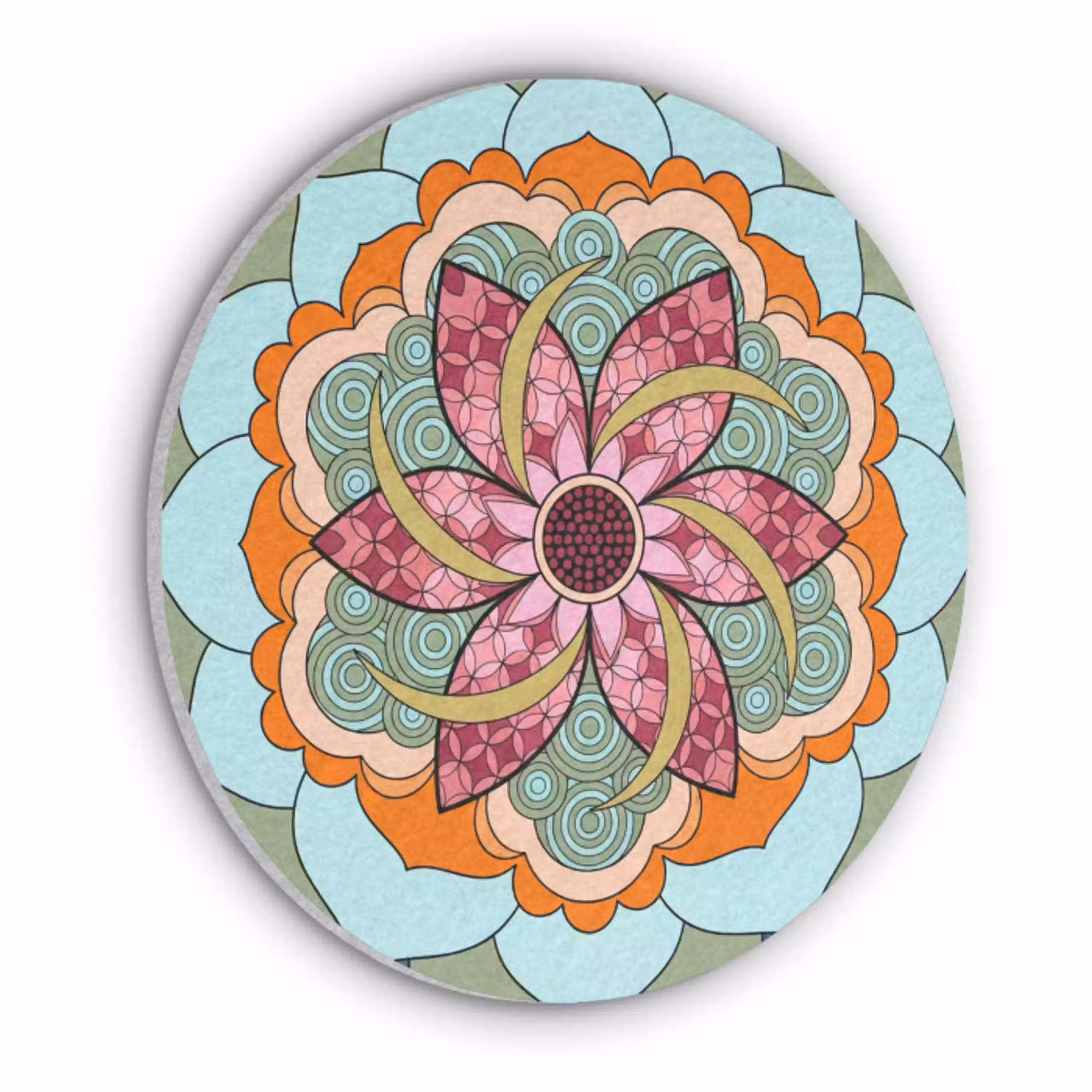 Mandala - Geometrisch - Kunst - Decoratief - Kleurrijk Akoestische PET Vilt - Rond klein -3d