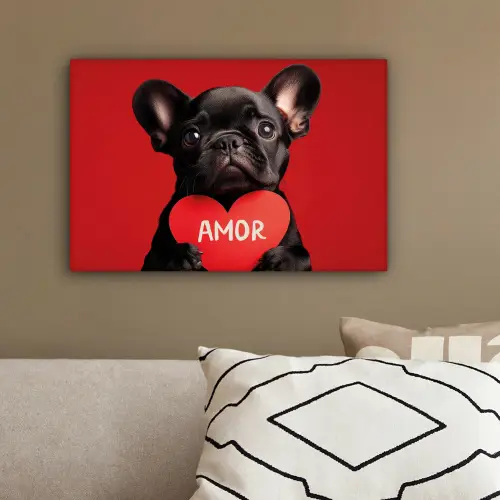 Amor - Hond  - Hartje - Rood canvas 2cm klein -sfeer3
