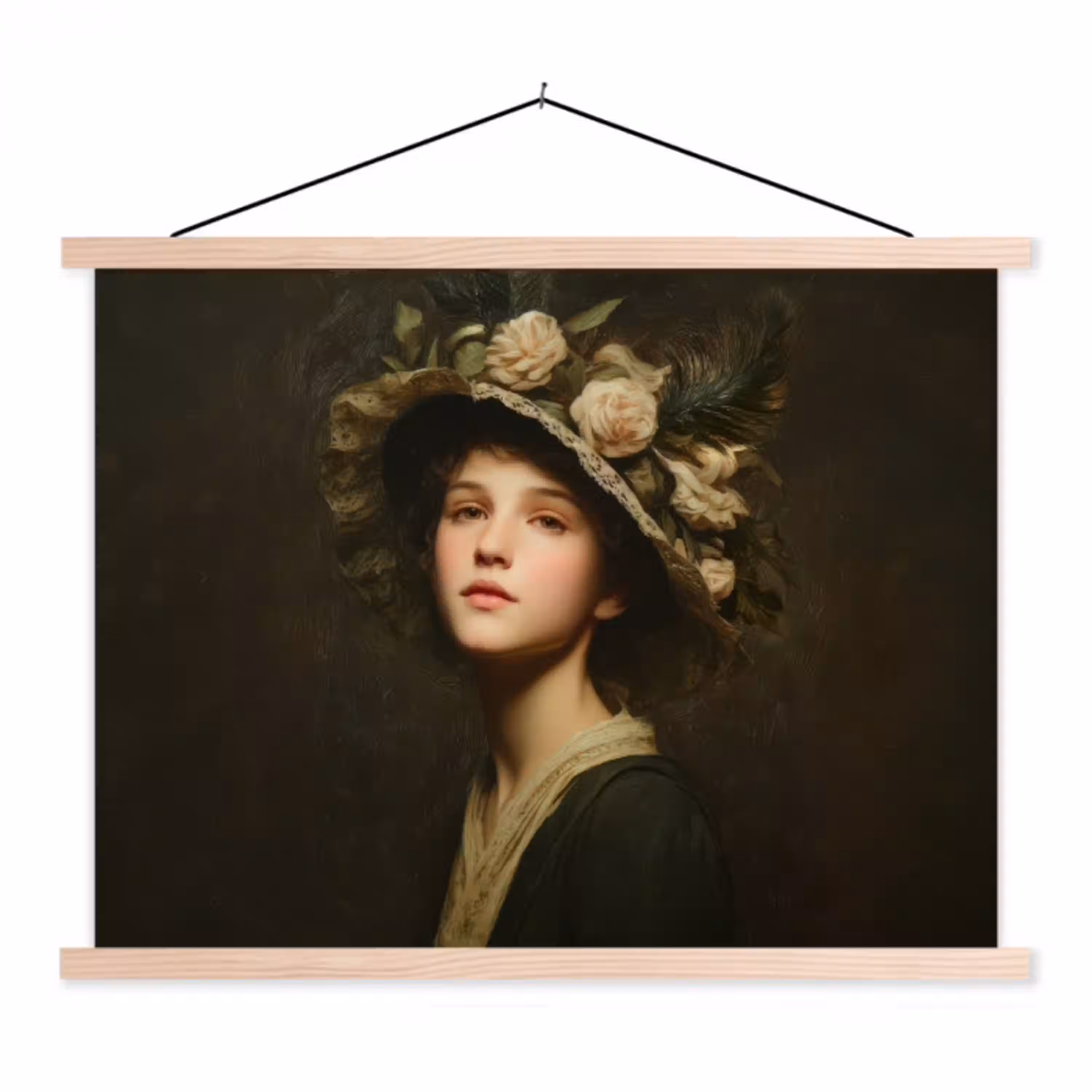 Bloemenhoed - Portret - Vrouw textielposter latten blank klein -3d