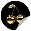 Kersen - Zwart - Goud - Chrome Wandcirkel behangsticker klein -3d