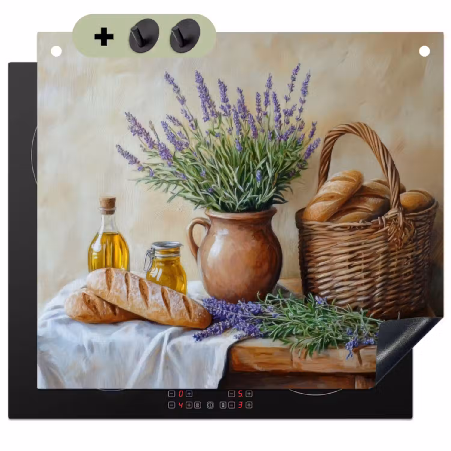 Inductie beschermer en spatscherm (2in1) - Lavendel - Brood - Stilleven
