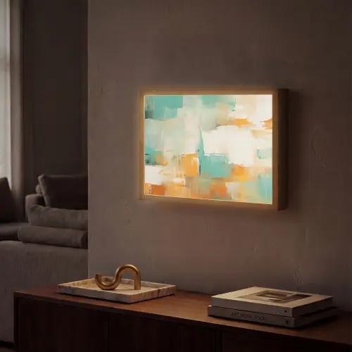Kunst - Abstract - Blauw - Wit Light Box met batterij (Wandlamp) middel -sfeer1