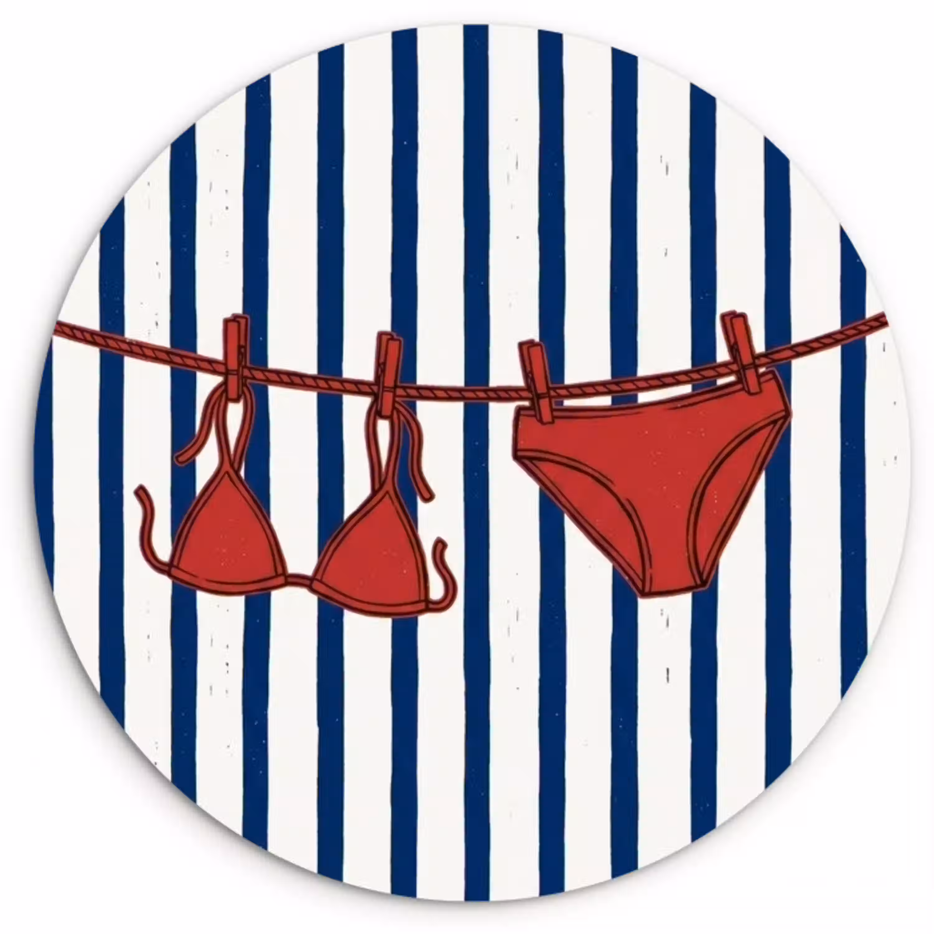 Badkleding - Waslijn - Zomer - Illustratie - Rood Wandcirkel kunststof plaat 5mm dik klein -3d