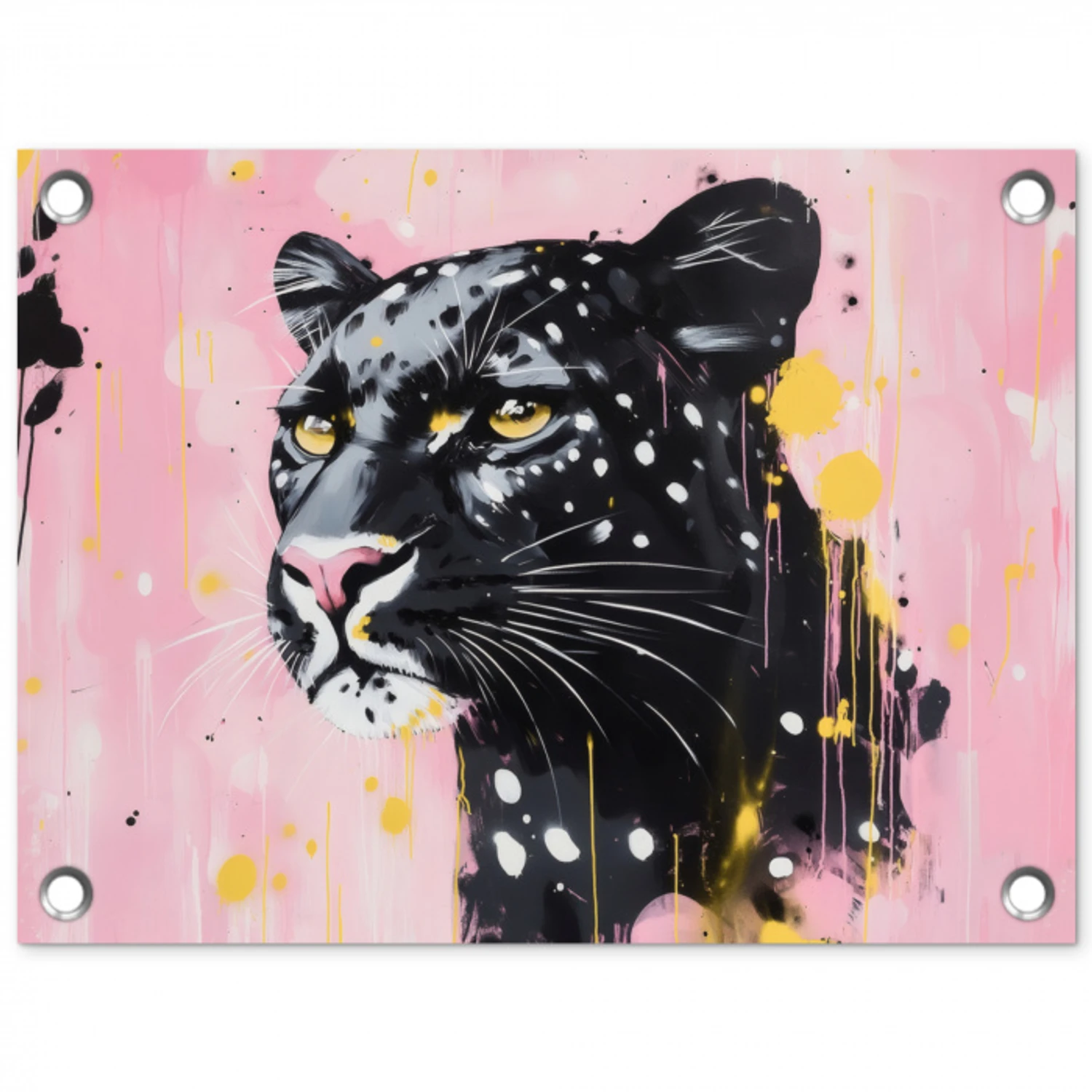 Zwart - Panter - Roze - Abstract tuinposter los doek klein -3d