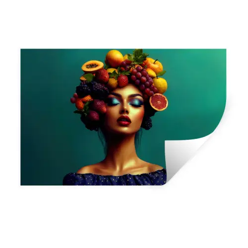 Vrouw - Hoodtooi - Tropisch - Fruit - Druiven Muursticker klein -3d