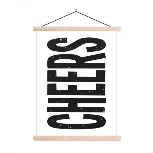Retro - Cheers - Zwart - Decoratie textielposter latten blank klein -3d
