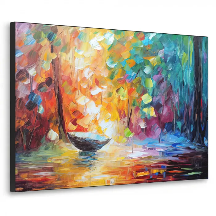 Kleurrijk - Olieverf - Water - Boot Textielframe zwart klein -3d