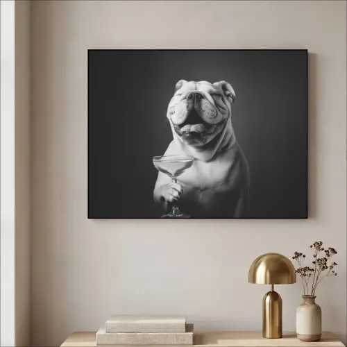 Buldog - Hond - Glas Textielframe zwart klein -sfeer2
