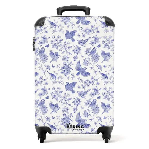 Klassiek vogel en bloemen patroon blauw met wit NBS - Handbagage koffer - Kinderen Unisex middel -productfoto_recht
