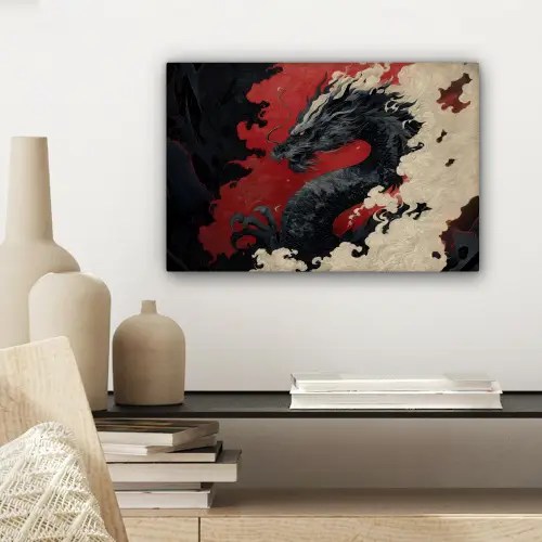 Zwarte draak - Rookwolken - Rood canvas 2cm klein -sfeer6