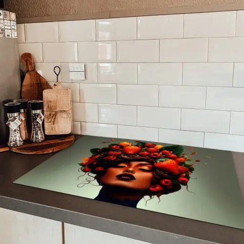 Vrouw - Chocolade - Frambozen - Aardbeien - Koekjes Inductie beschermer vinyl 3mm klein -sfeer3