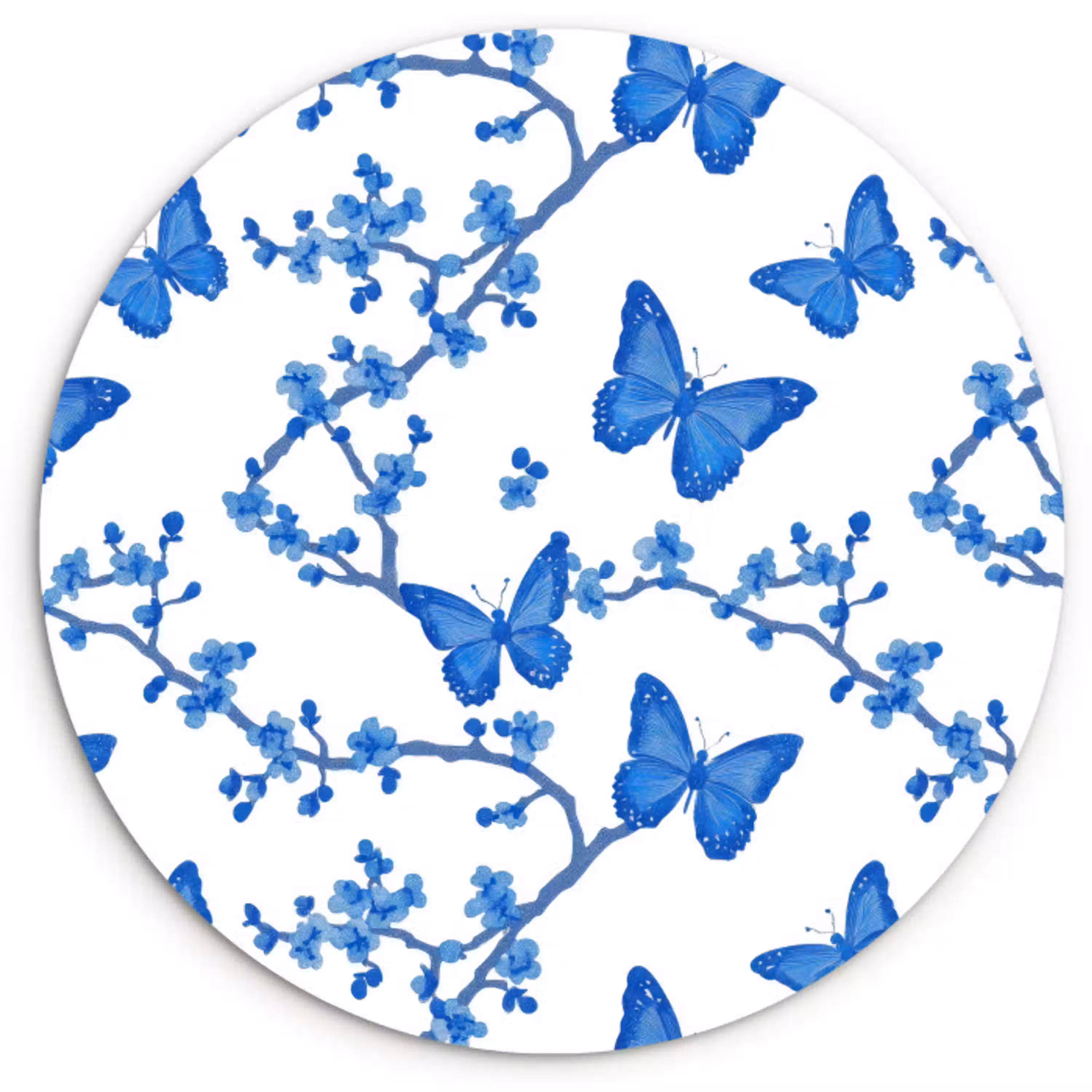 Vlinder - Bloemen - Blauw Wandcirkel kunststof plaat 5mm dik klein 188 -3d