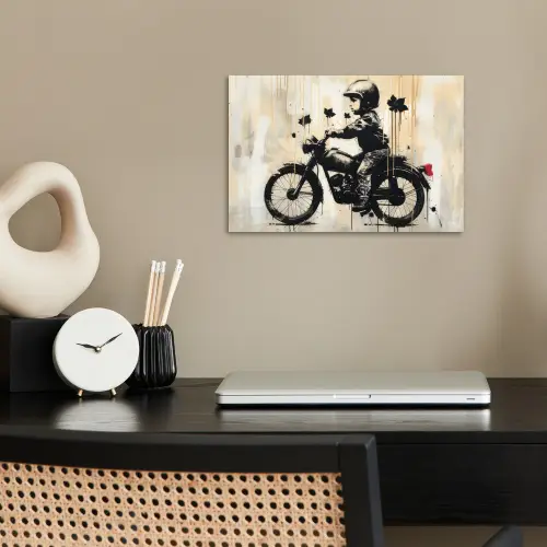 Vintage - Street art - Motor - Jongen - Graffiti - Zwart - Banksy poster papier klein -sfeer1