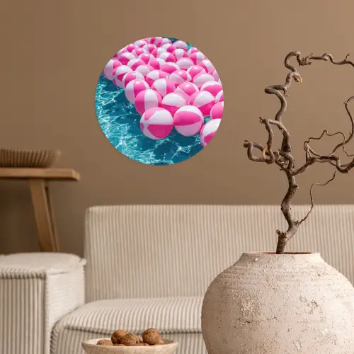 Strandballen - Roze - Water Wandcirkel behangsticker klein -sfeer1