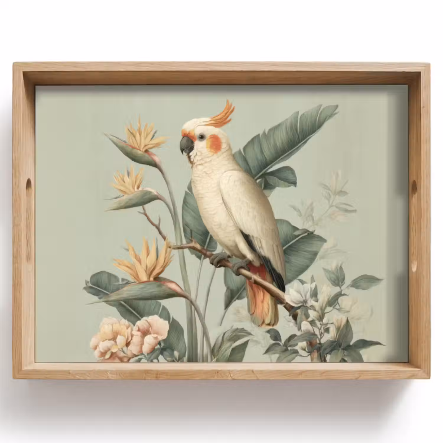 Dienblad - Gele kuifkaketoe - paradijsvogelbloemen - Groen