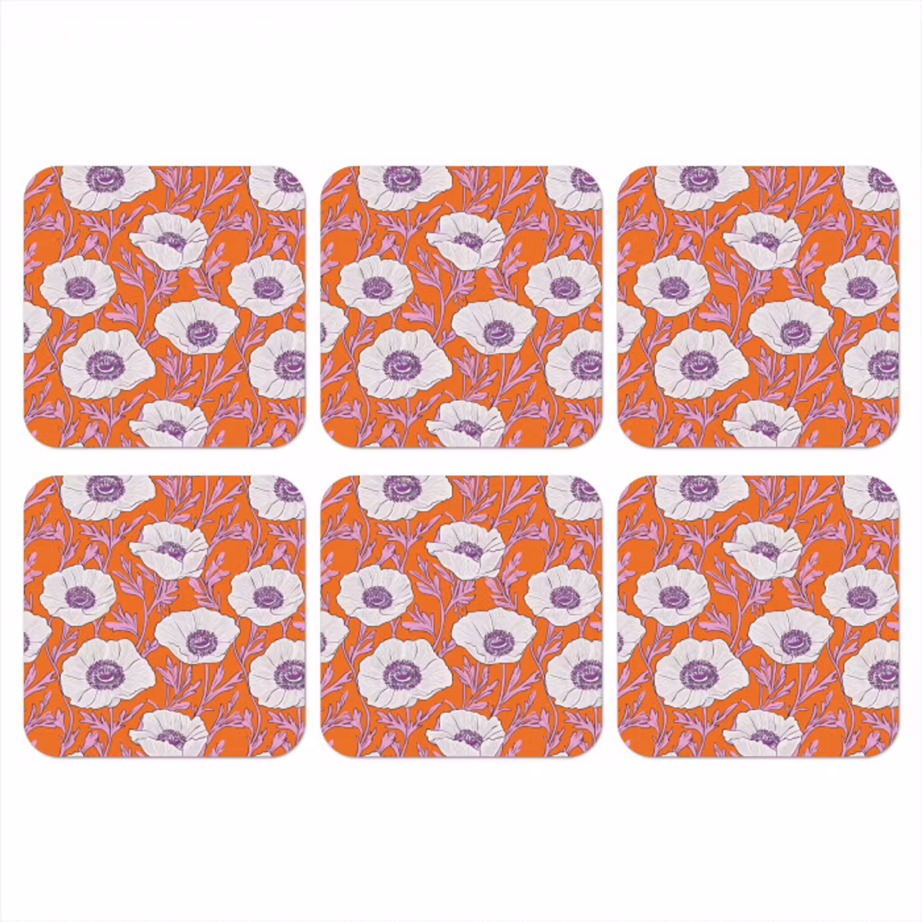 Bloemen - Grafisch - Oranje onderzetter kurk middel 366 -3d