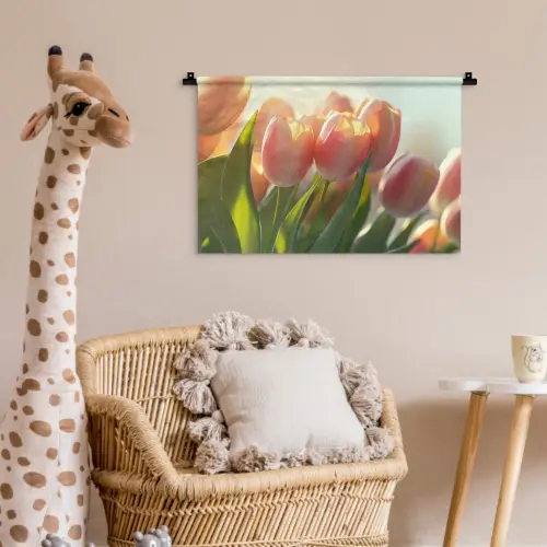 Tulpen - Roze - Zonnestralen Wandkleed katoen klein -wsfeer5_kind