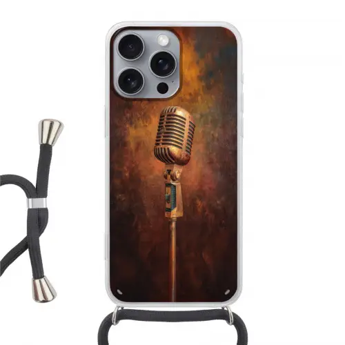 Microfoon - Bruin - Klassiek Hoesje iPhone 16 Pro Max met koord klein -3d