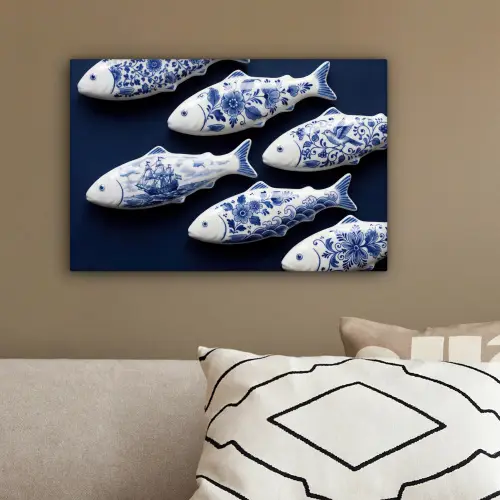 Vissen - Delfts - Blauw - Keramiek canvas 2cm klein -sfeer3