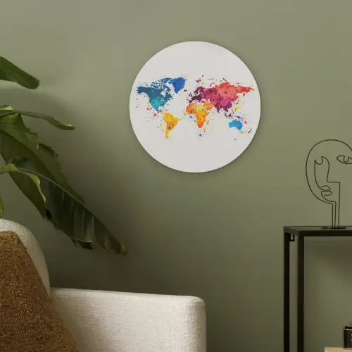 Wereldkaart - Graffiti - Kleurrijk Akoestische PET Vilt - Rond klein -sfeer2