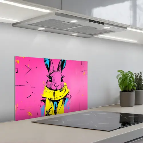 Konijn - Felroze - Sjaal - Abstract keuken achterwand spatscherm klein -3d_schuin