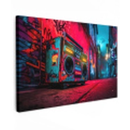 Boombox - Rood - Graffiti - Neon Tuinposter op houten frame 2 cm dik klein -3d