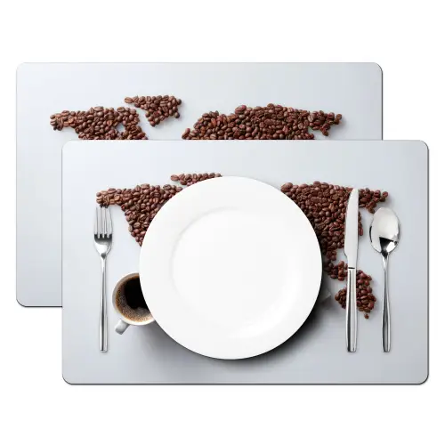 Wereldkaart - Koffiebonen - Suikerklontjes Placemat vinyl groot -zzsfeer2_Kitchenyeah-website