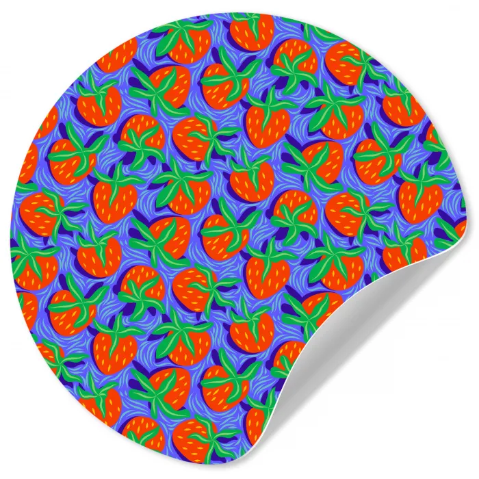 Aardbei - Rood - Blauw - Patroon Wandcirkel behangsticker klein 186 -3d