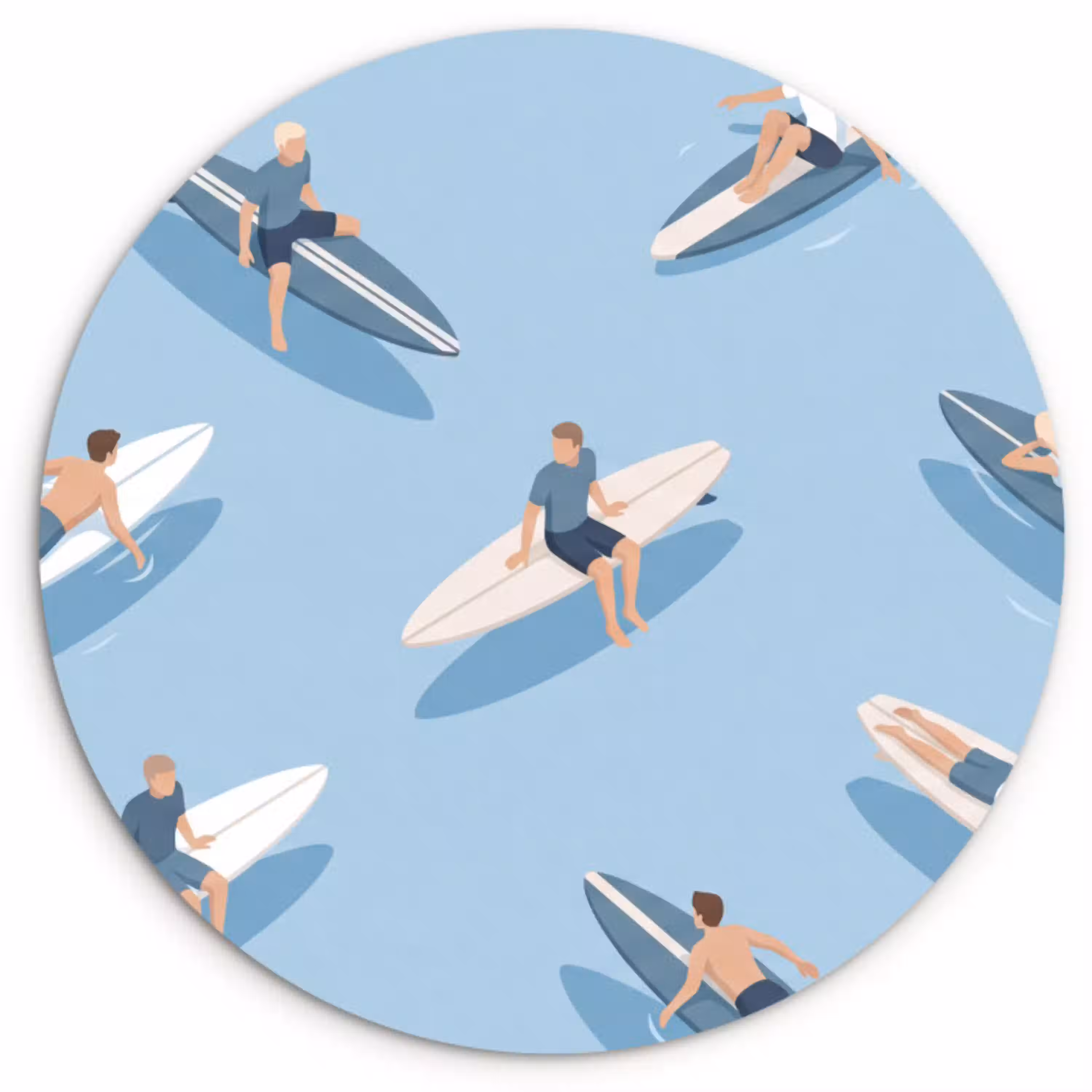 Mensen - Surfen - Water - Zomer - Illustratie Wandcirkel kunststof plaat 5mm dik klein -3d