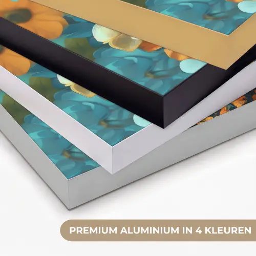 Vrouw - Bloemen - Oranje - Blauw - Modern Textielframe zwart klein -USP_kleurenNL