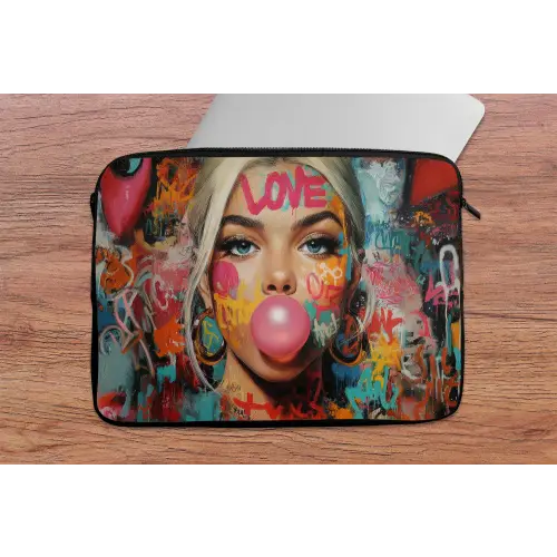 Vrouw - Kauwgom - Graffiti - Love laptophoes neopreen klein -tafel